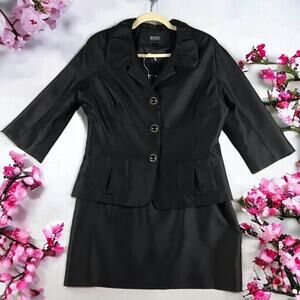 Bigio Collection Womens Size 14 Black Skirt Jacket Shoulder Pads Suit Set NWT